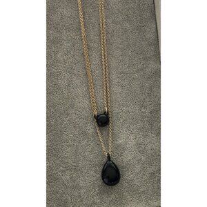 DKNY Gold-Tone Layered Chain Necklace With Black Teardrop & Round Pendants Women